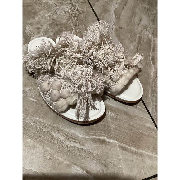 Free People Fringe Boho Pom Pom Venus At Night Slides Sandals White 37 - Picture 2 of 8